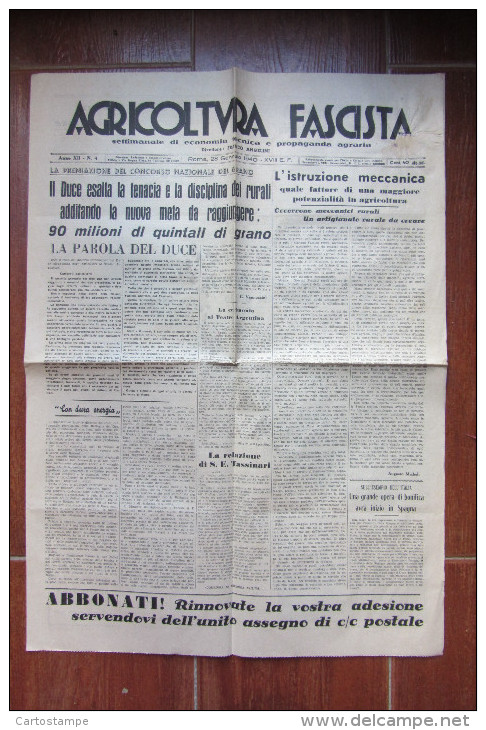 GIORNALE AGRICOLTURA FASCISTA_SETTIMANALE DI ECONOMIA TECNICA E PROPAGANDA AGRARIA_ROMA 1940 - Materiale E Accessori