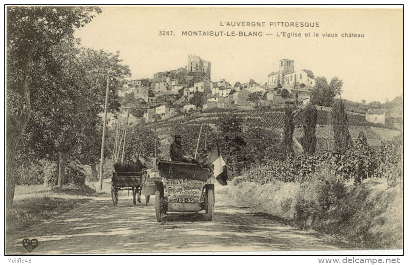 63/ CPA A - Montaigut Le Blanc - Eglise Et Vieux Chateau (trés Belle Carte) - Montaigut