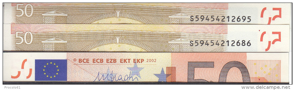 ITALIA ITALY 50 EURO 2002 DRAGHI SERIE S 59454212686 J086F5 UNC FDS 1/2 CONSECUTIVE - 50 Euro