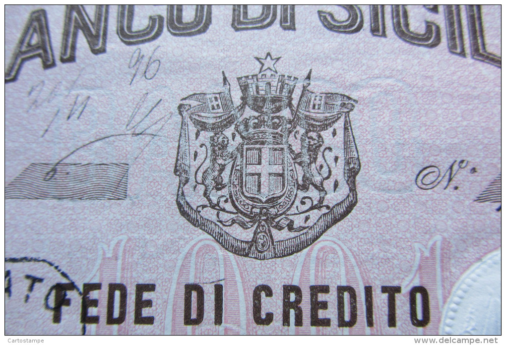 FEDE DI CREDITO_BANCO DI SICILIA_BANCONOTA_TRINACRIA_CALTANISSETTA SICILIA SICILY SICILIE SIZILIEN SICILE_ ITALY_1896 - Other & Unclassified