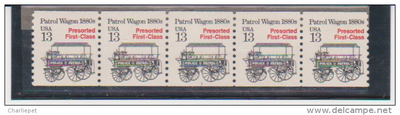 USA. Scott # 2258 MNH. Coil Strip Of 5 Plate# 1 Transportation 1988 - Ruedecillas (Números De Placas)
