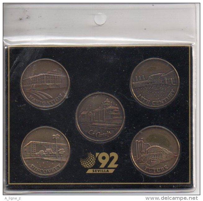 REF 1  : 5 Coins Sevilla 92 Blue Cow Medaille Medal Coin Medailles Monnaies Espagne Spain - Autres & Non Classés