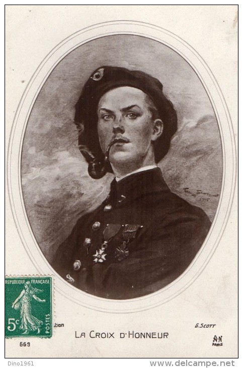 CPA 980 - MILITARIA - Carte Militaire Patriotique - La Croix D´ Honneur - Chasseur Alpin - Dessin G.SCOTT - Patriottisch