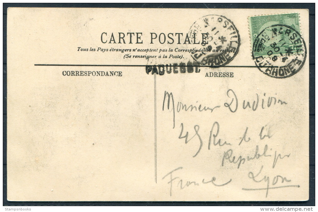 1909 France Tunisia Marseille Paquebot Postcarte Gourbi De Nomades - Covers & Documents