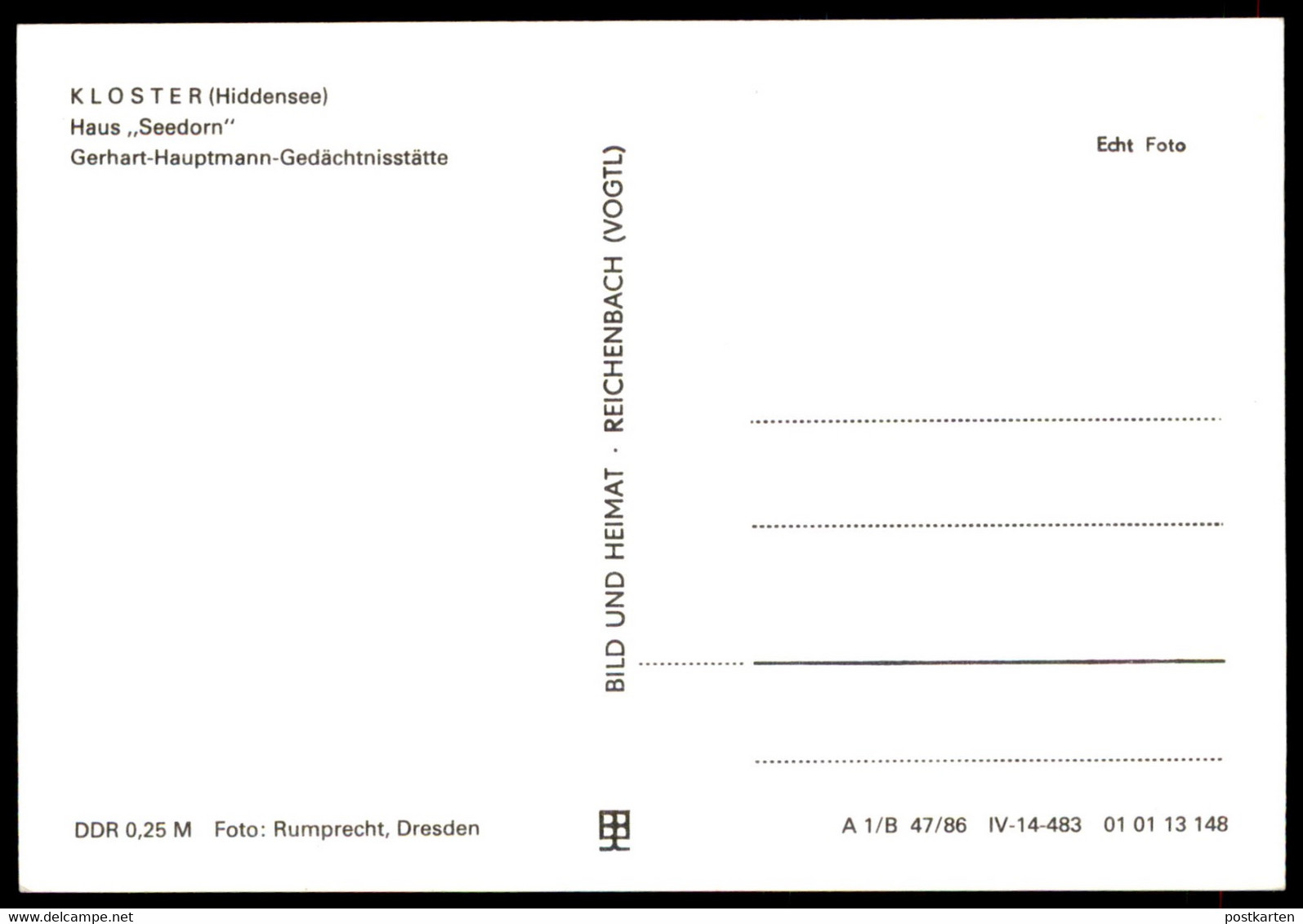 ÄLTERE POSTKARTE KLOSTER HIDDENSEE HAUS SEEDORN GERHARD-HAUPTMANN-GEDÄCHTNISSTÄTTE Postcard Cpa AK Ansichtskarte - Hiddensee