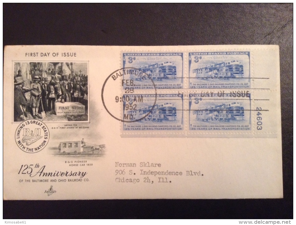 US 1952 FDC - 125th Anniversary Of The Baltimore And Ohio Railroad Co. - Autres & Non Classés