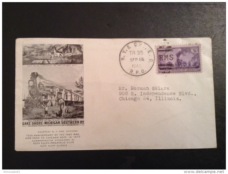 US 1945 FDC - 70th Anniversary Of The Fast Mail NY To Chicago - Otros & Sin Clasificación