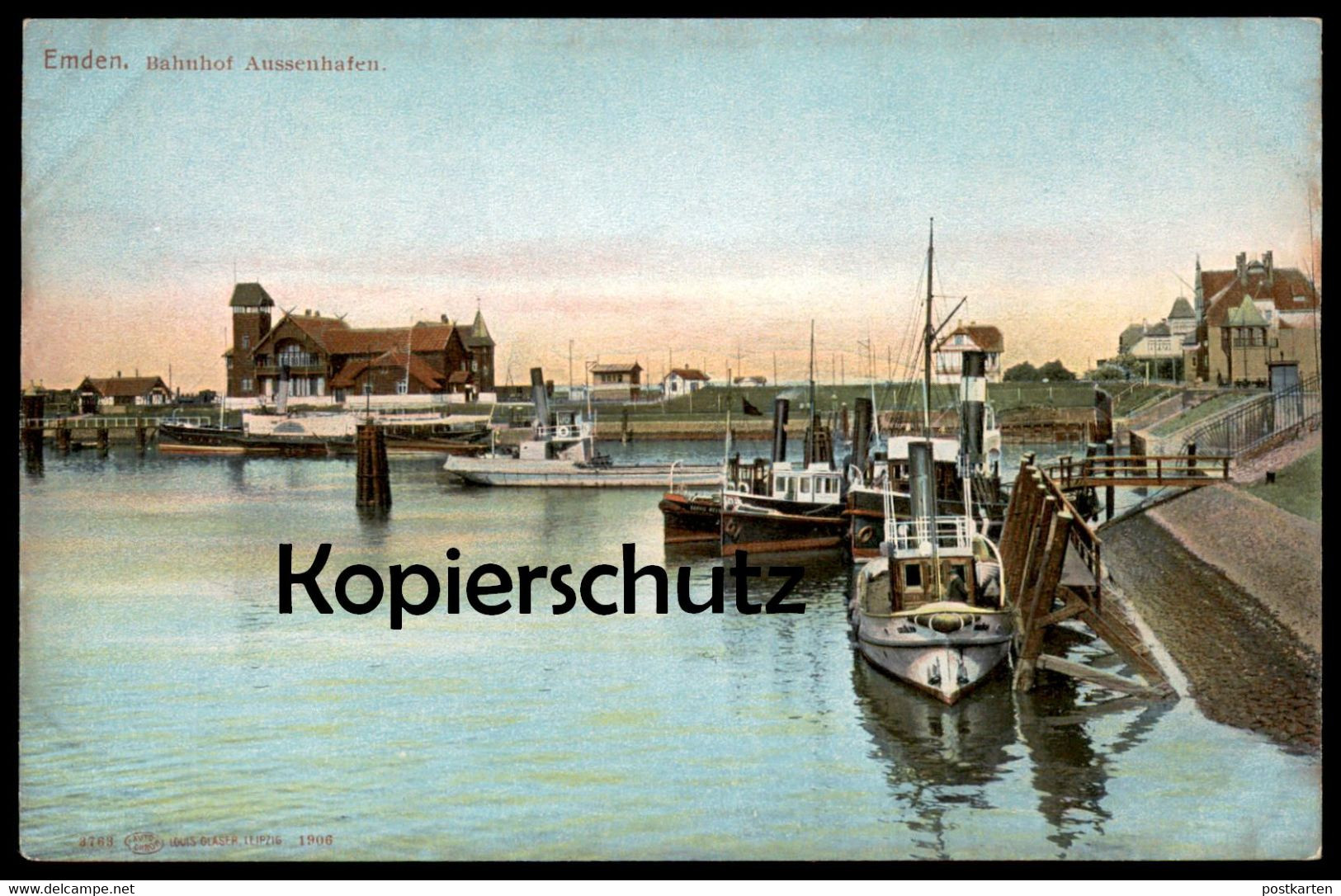 ALTE POSTKARTE EMDEN BAHNHOF AUSSENHAFEN HAFEN SCHIFF Ship Bateau Station Gare Cpa Postcard AK Ansichtskarte - Emden