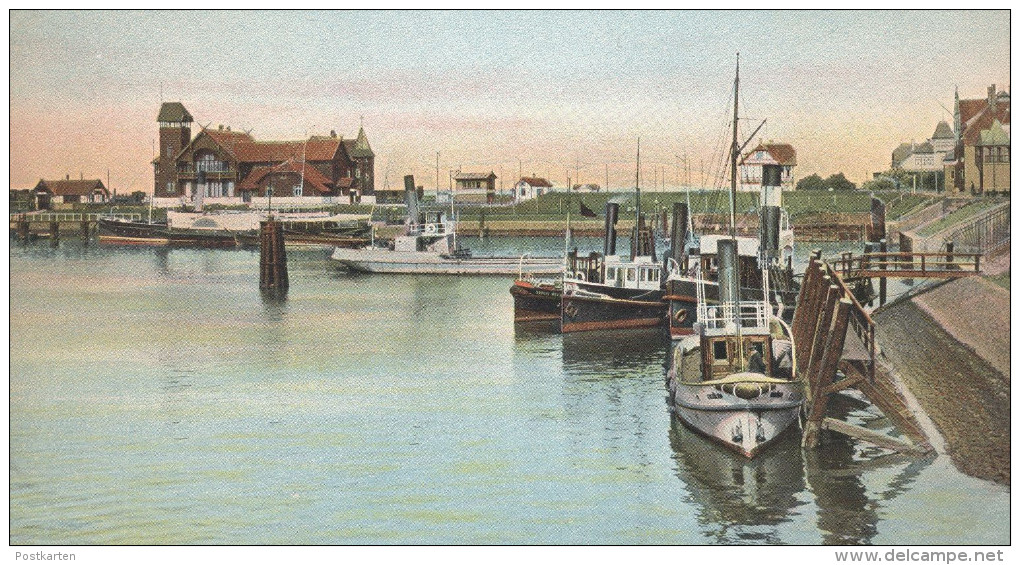 ALTE POSTKARTE EMDEN BAHNHOF AUSSENHAFEN HAFEN SCHIFF Ship Bateau Station Gare Cpa Postcard AK Ansichtskarte - Emden