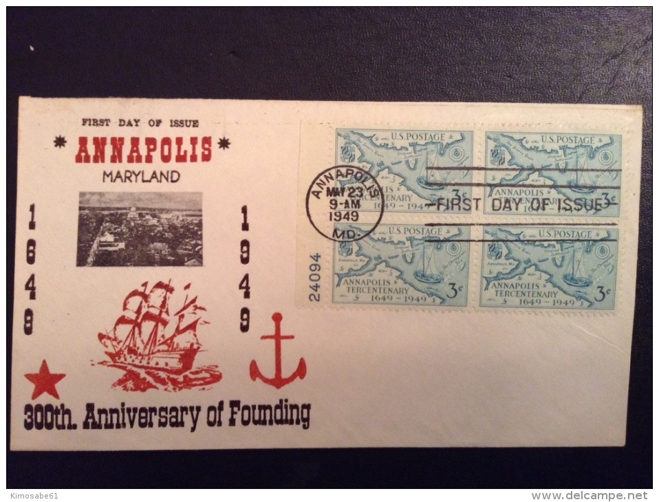 US 1949 FDCs (x4) - 300th Anniversary Of Annapolis Maryland Covers - Autres & Non Classés