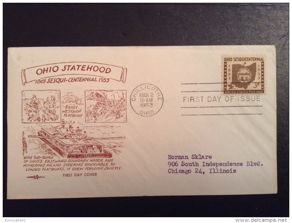 US 1953 FDCs (x7) - 150th Anniversary of Ohio Statehood Covers