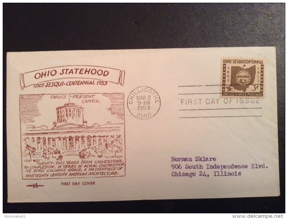 US 1953 FDCs (x7) - 150th Anniversary of Ohio Statehood Covers