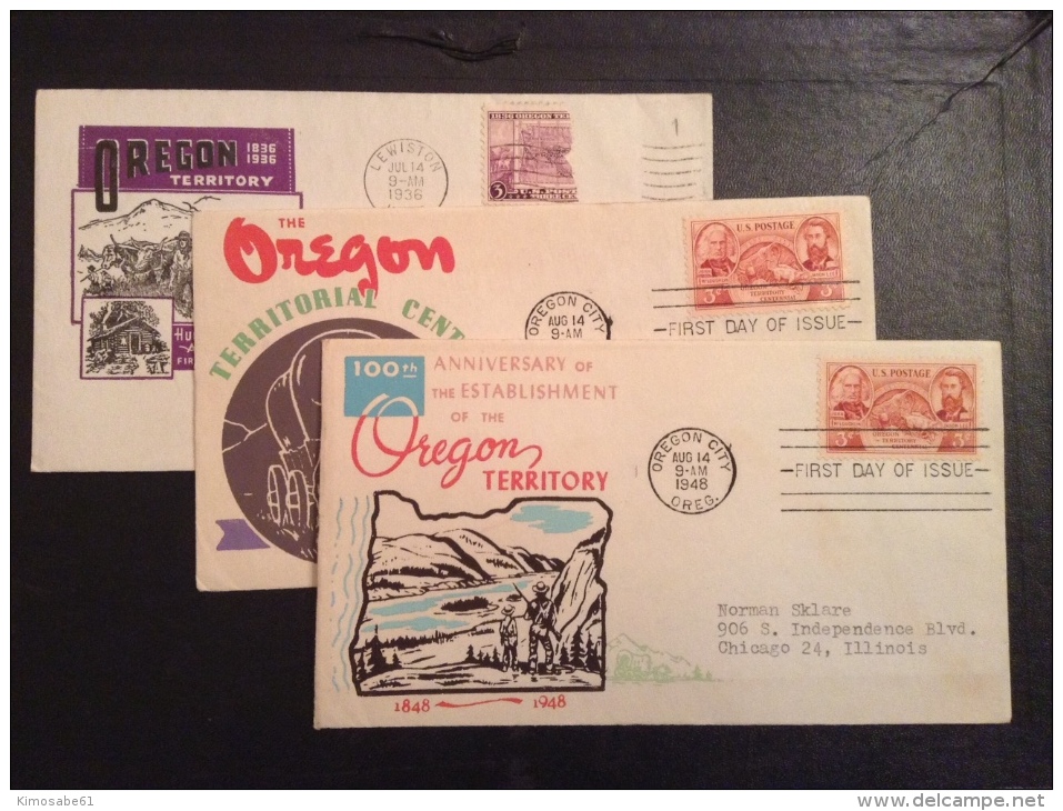 US 1948 FDCs (x3) - 100th Anniversary Of Oregon TerritoryCovers - Other & Unclassified