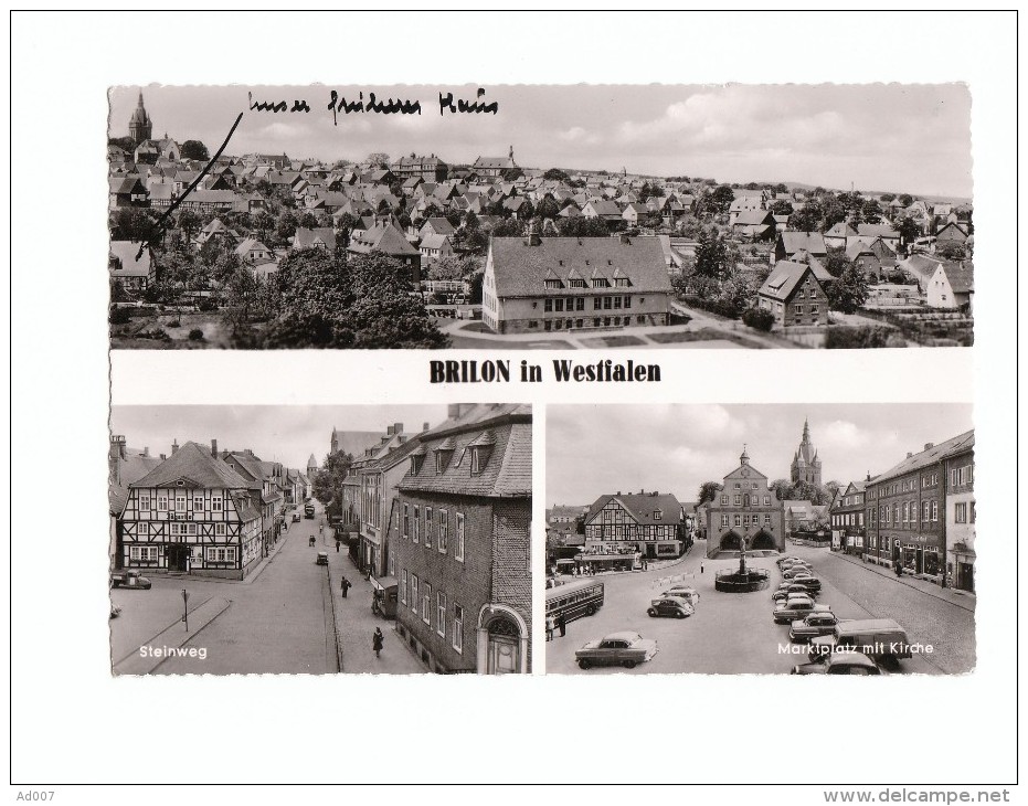 BRILON In Westfalen (Allemagne) - CPSM  - 3 Vues Steinweg - Marktplatz Mit Kirche - Wagen - Geschrieben 1958 - Brilon