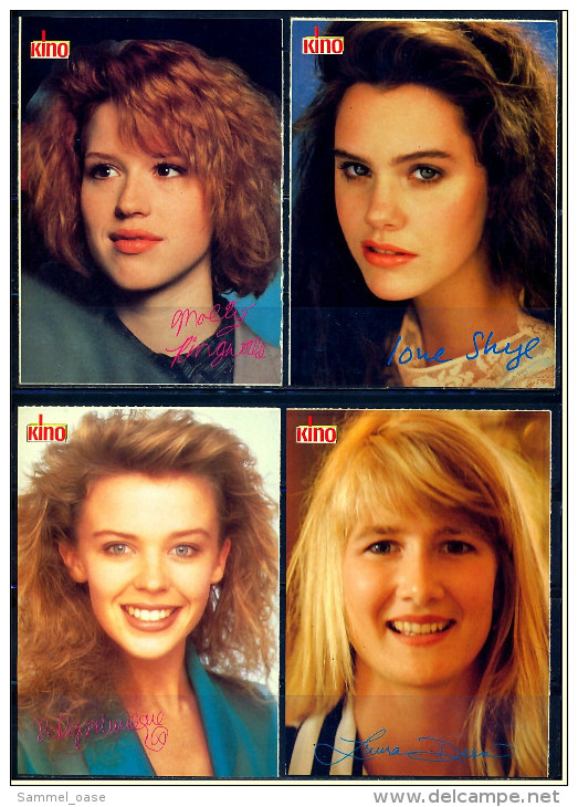 4 X Kino-Autogrammkarte  -  Repro, Signatur Aufgedruckt  -  Ione Skye , Kylie Minogue , Laura Dern , Molly Ringwald - Autographs