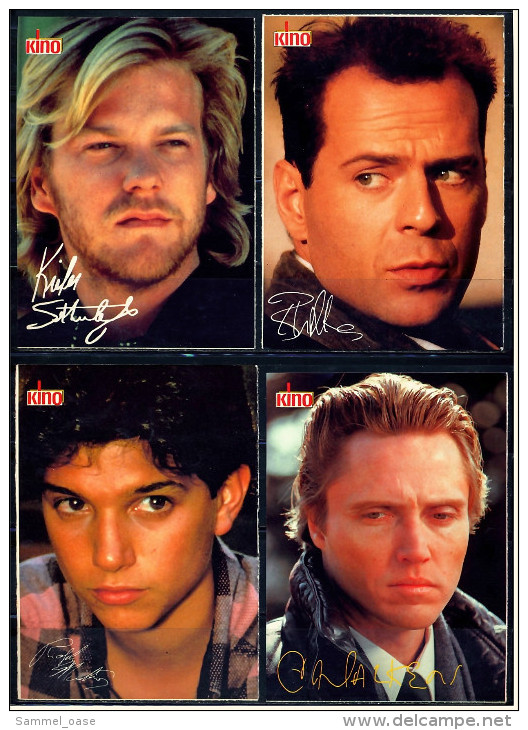 4 X Kino-Autogrammkarte  -  Repro, Signatur Aufgedruckt  -  Chritopher Walken , Bruce Willis , Ralph Macchio - Autogramme