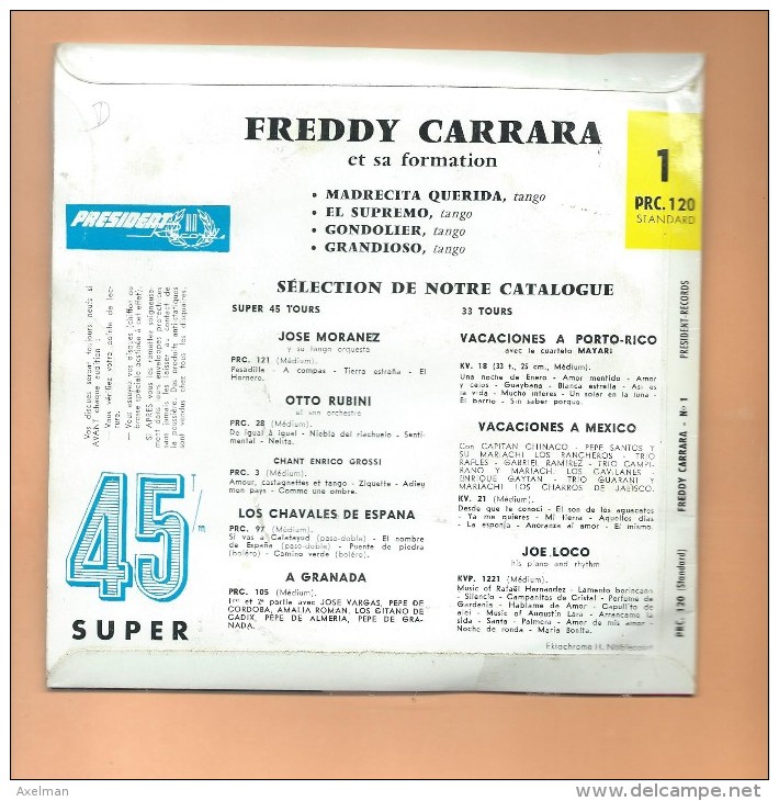 45 T PRESIDENT: Freddy Carrara, 4 Tangos - Musicals