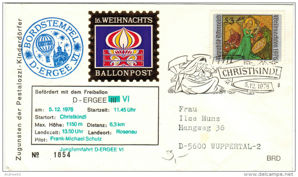 AUSTRIA - ÖSTERREICH - AUTRICHE &ndash; 1976 &ndash; Ballonpost - 16. Weihnachts - Christkindl - D-ERGEE VI - Mongolfiere