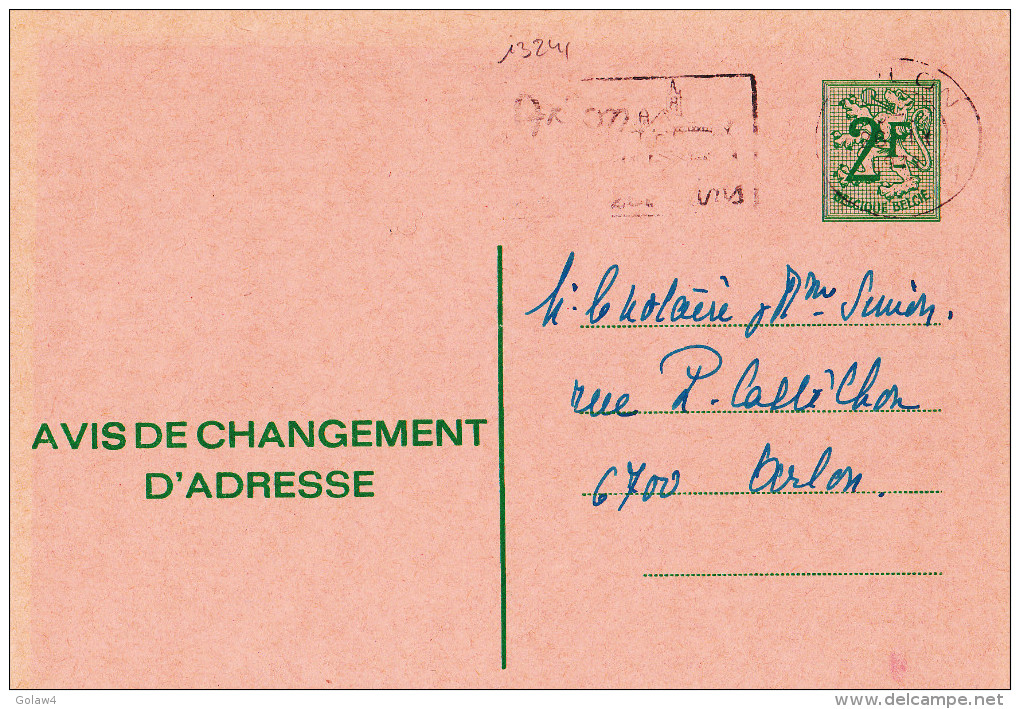 13241# AVIS DE CHANGEMENT D´ ADRESSE LION HERALDIQUE Obl ARLON 1973 - Avis Changement Adresse