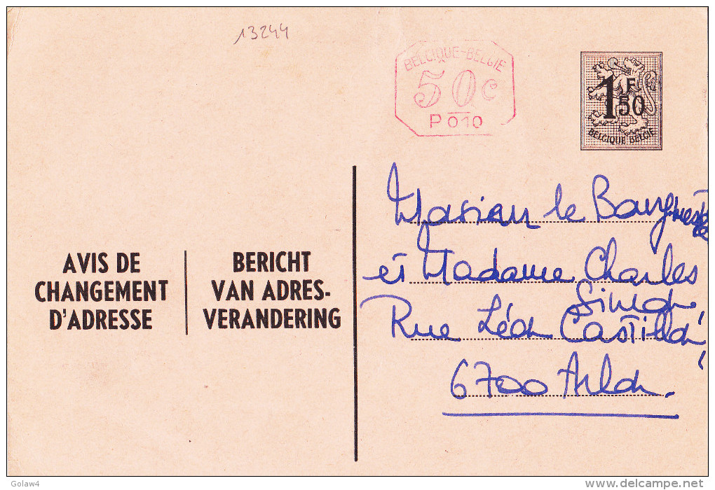 13244# BERICHT VAN ADRESVERANDERING AVIS DE CHANGEMENT D´ ADRESSE LION HERALDIQUE Obl BRUXELLES 1972 - Adreswijziging