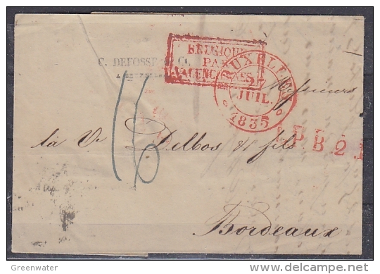 Belgie 1835 Brief Van Bruxelles Naar Bordeaux (par Valenciennes) (18945) - 1830-1849 (Belgica Independiente)