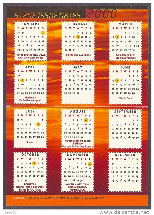 Calendar Year 2000 From New Zealand Post With Stamp Issue Dates, Calendario Anno 2000 - Formato Piccolo : 1991-00