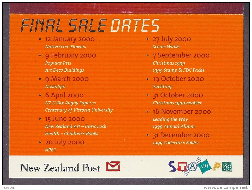 Calendar Year 2000 From New Zealand Post With Stamp Issue Dates, Calendario Anno 2000 - Formato Piccolo : 1991-00