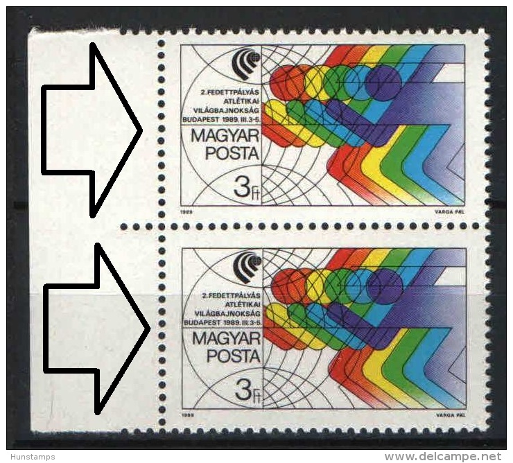 Hungary 1989. ATHLETICS SPORT Nice ERROR - SMALLER STAMP - -1 PERFORATION - See The Photo, Pairs MNH (**) - Variedades Y Curiosidades