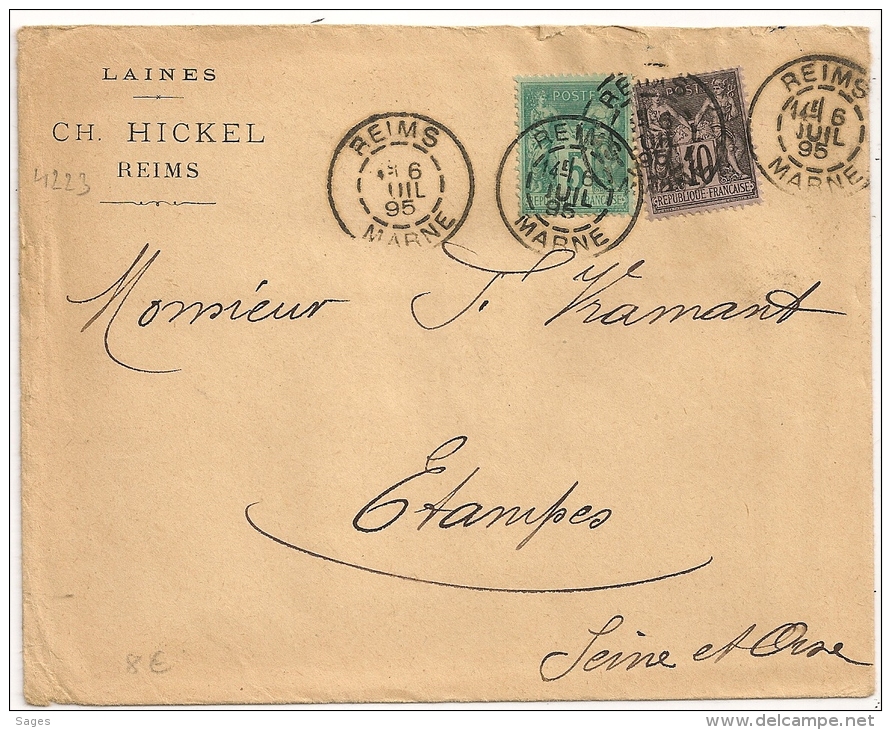 2 DAGUIN REIMS Marne Sur Enveloppe SAGE. Laines CH. HICKEL - 1877-1920: Semi Modern Period