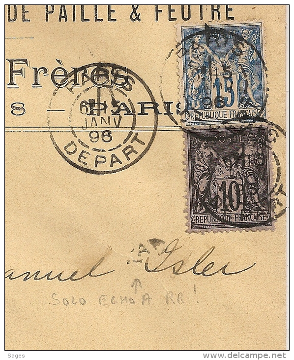 FOULAGE Avec ECHO, DAGUIN  SOLO PARIS  DEPART  Sur Enveloppe SAGE Pour La Suisse. - 1877-1920: Période Semi Moderne