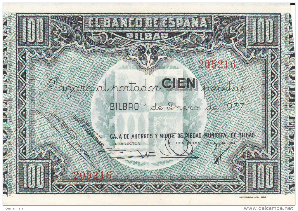 100 PTS. BILBAO 1937 - 100 Pesetas