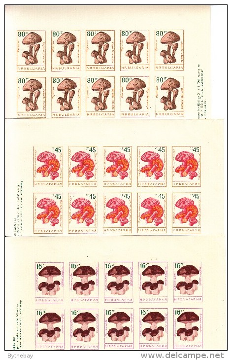 Bulgaria MNH Scott #1183-#1190 Set Of 8 Mushrooms Imperf Blocks Of 10 Denominations In Dark Green - Neufs