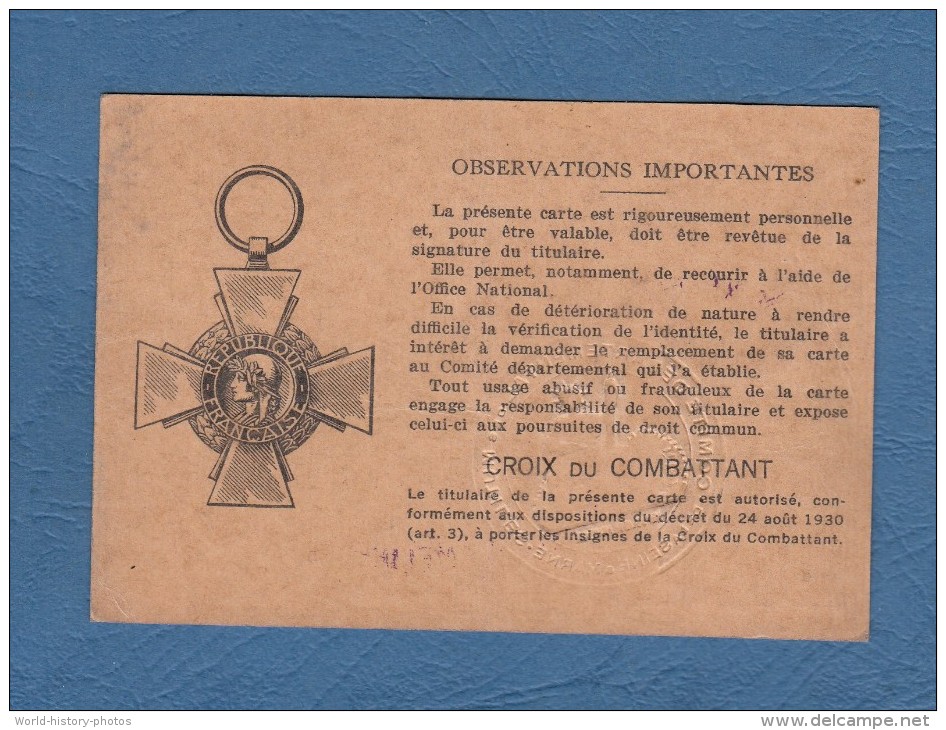 Carte Ancienne Du Combattant - Poilu Emile MACé De SAINT COLOMBE ( Seine Et Marne ) - Né à ST Rémy De La Vanne - 1933 - Zonder Classificatie