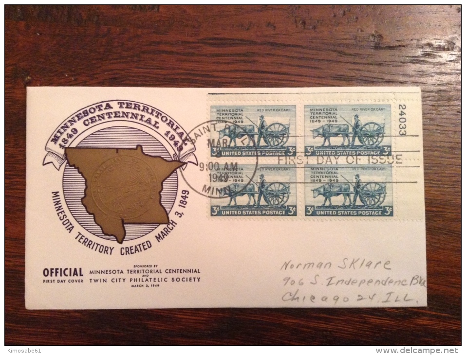 US 1949 FDCs (x5) - 100th Anniversary Of Minnesota Territory Covers - Otros & Sin Clasificación