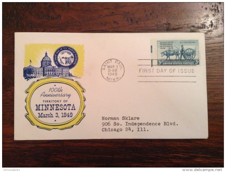 US 1949 FDCs (x5) - 100th Anniversary Of Minnesota Territory Covers - Sonstige & Ohne Zuordnung