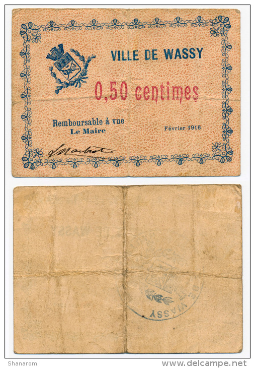 1914 - 1920 // Wassy // 50 Centimes - Bons & Nécessité