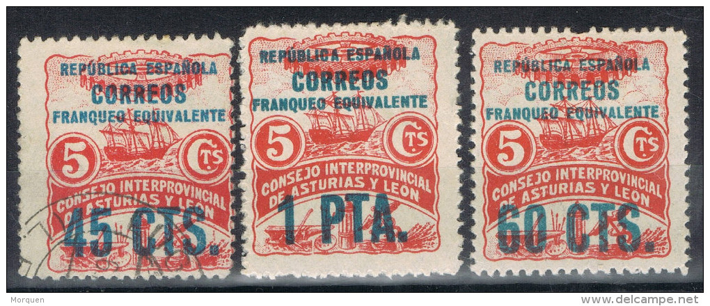 Sellos Asturias Y Leon, Franqueo Equivalente, Guerra Civil, Num 9-11 º/* - Asturies & Leon