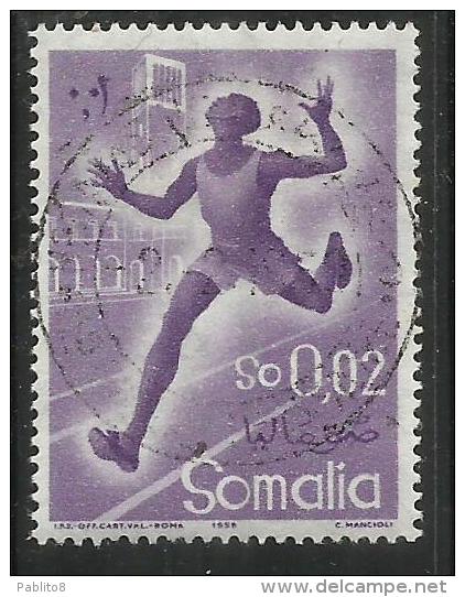 SOMALIA AFIS 1958 SPORT SPORTS CENT. 2c CENTESIMI USATO USED OBLITERE' - Somalia (AFIS)