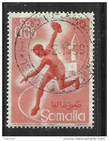 SOMALIA AFIS 1958 SPORT SPORTS CENT. 5c CENTESIMI USATO USED OBLITERE' - Somalia (AFIS)