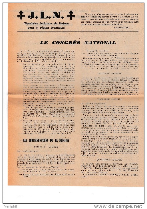 CIRCULAIRE INTERIEUR DE LIAISON -JEUNES DE LA LIBERATION NATIONALE  -ETATS GENERAUX-LYON -4 PAGES -1945 - 1939-45
