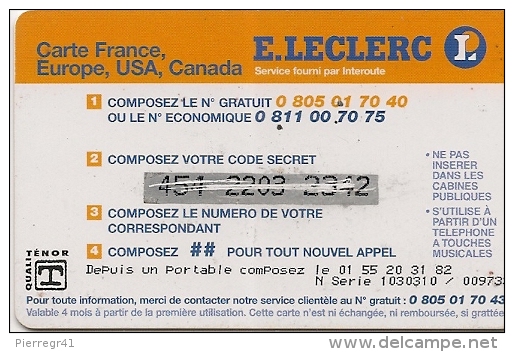 CARTE-PREPAYEE-INTEROUTE-100F-LECLERC-FRANCE-EUROPE-USA-CANADA-B E - Autres & Non Classés