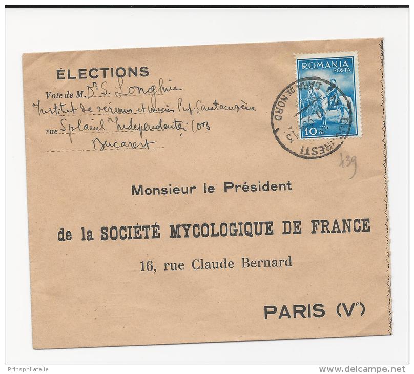 LETTRE  DE BUCAREST ROUMANIE => FRANCE  COVER   THEME CHAMPIGNONS MUSHROOMS - Postmark Collection