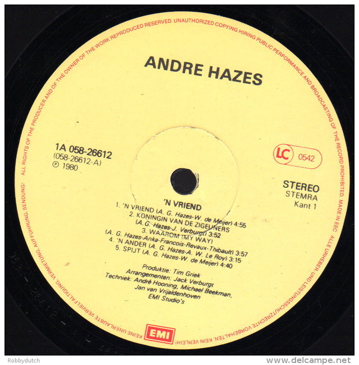 * LP *  ANDRE HAZES - 'N VRIEND (Holland 1980) - Andere - Nederlandstalig