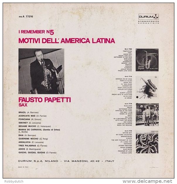 * LP *  FAUSTO PAPETTI - I REMEMBER No.5  (MOTIVI DELL' AMERICA LATINA) (Italy 1969) - Instrumentaal