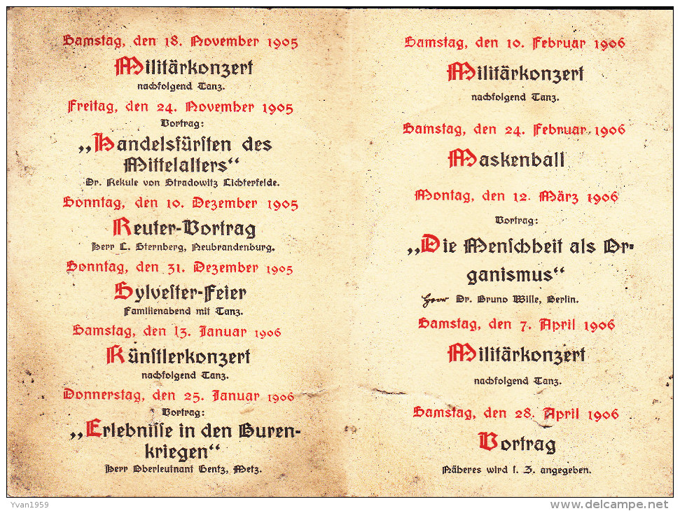 Rombas Calendrier Des Evenements Hiver 1905 1906 D 1 Club Periode Allemande - Autres & Non Classés