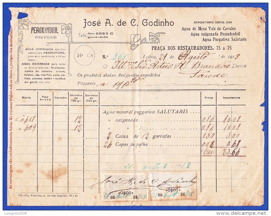 1918 -- PEROXHDRIL - JOSÉ A. DE C. GODINHO - PRAÇA DOS RESTAURADORES, 73 A 75 - LISBOA -- SELADA - Portogallo