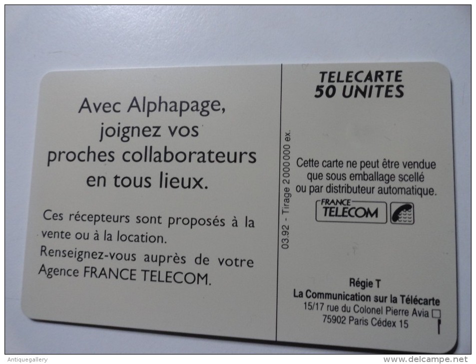 RARE : PUCE DE 120U SUR ALPHAPAGE TELECARTE 50U  NRSERIE 380179218 - Fehldrucke