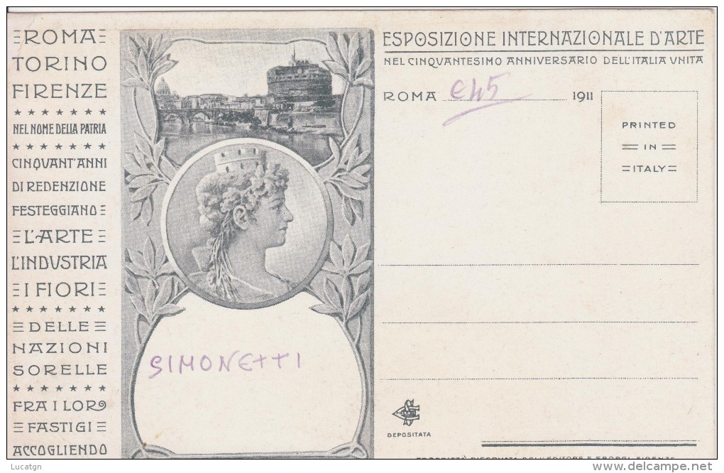 Illustratore Simonetti - Esposizione Internazionale D Arte 50°Anniversario Italia Unita - Sonstige & Ohne Zuordnung