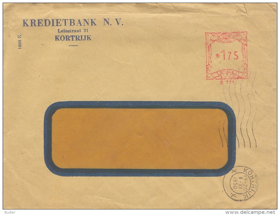 1950 : Gelopen Briefomslag Met Briefhoofd ## KREDIETBANK N.V. – KORTRIJK ##. - Bank & Versicherung