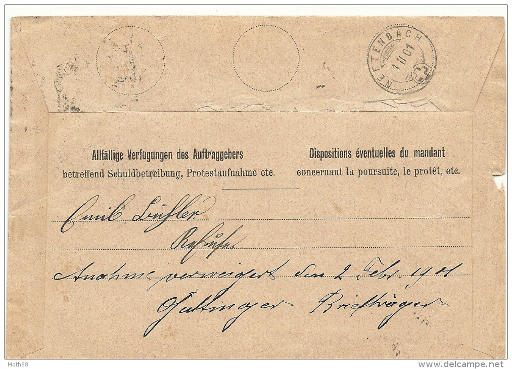 1901 Einzugsmandat Mischfrankatur 25 Rp Stehende Blau 5 Rp. Ziffer Grün - Briefe U. Dokumente